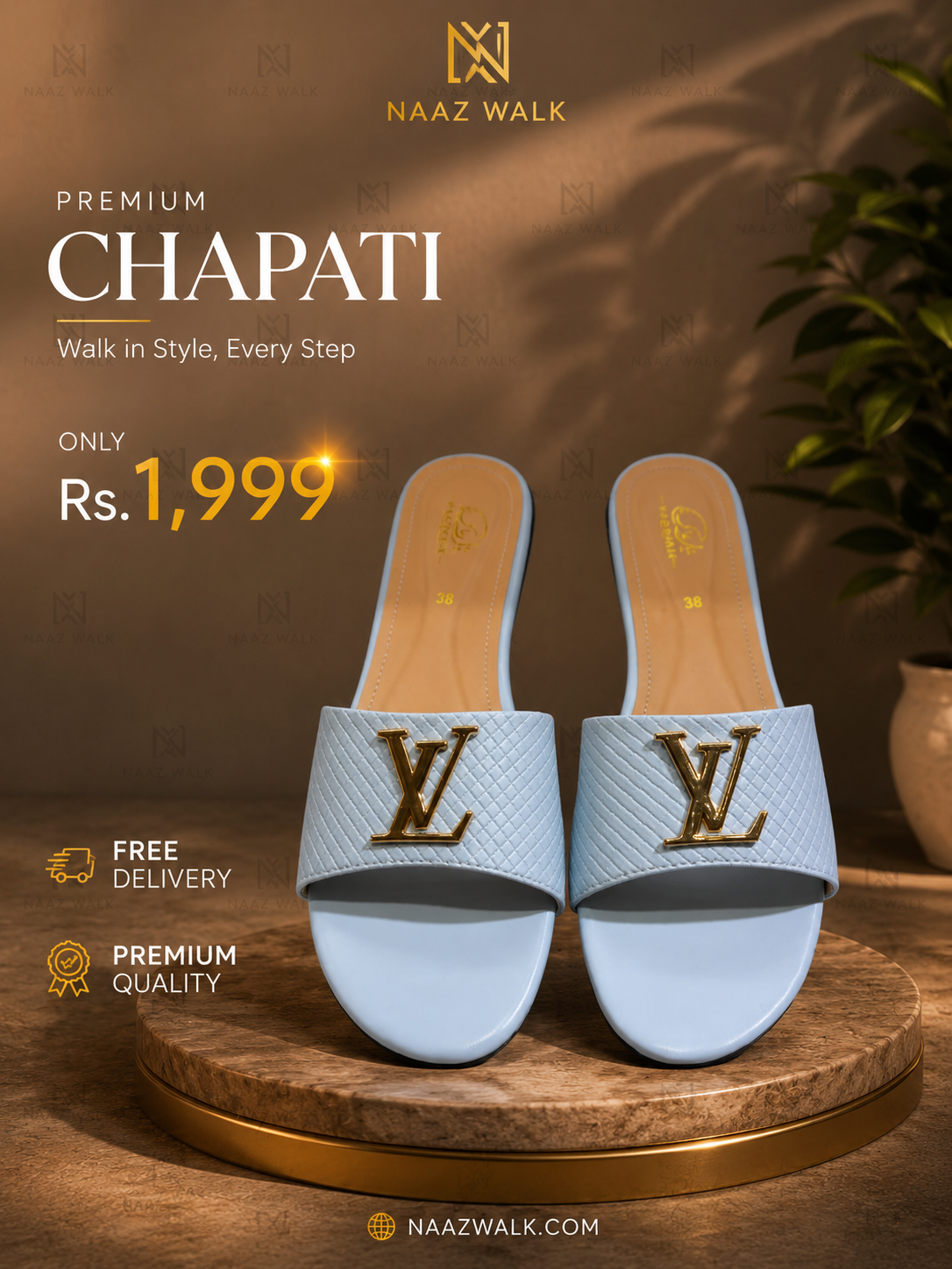 Premium Chapati – Sky Blue | Luxury Women’s Flat Slides