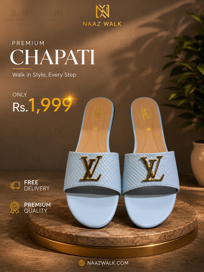 Premium Chapati – Sky Blue | Luxury Women’s Flat Slides