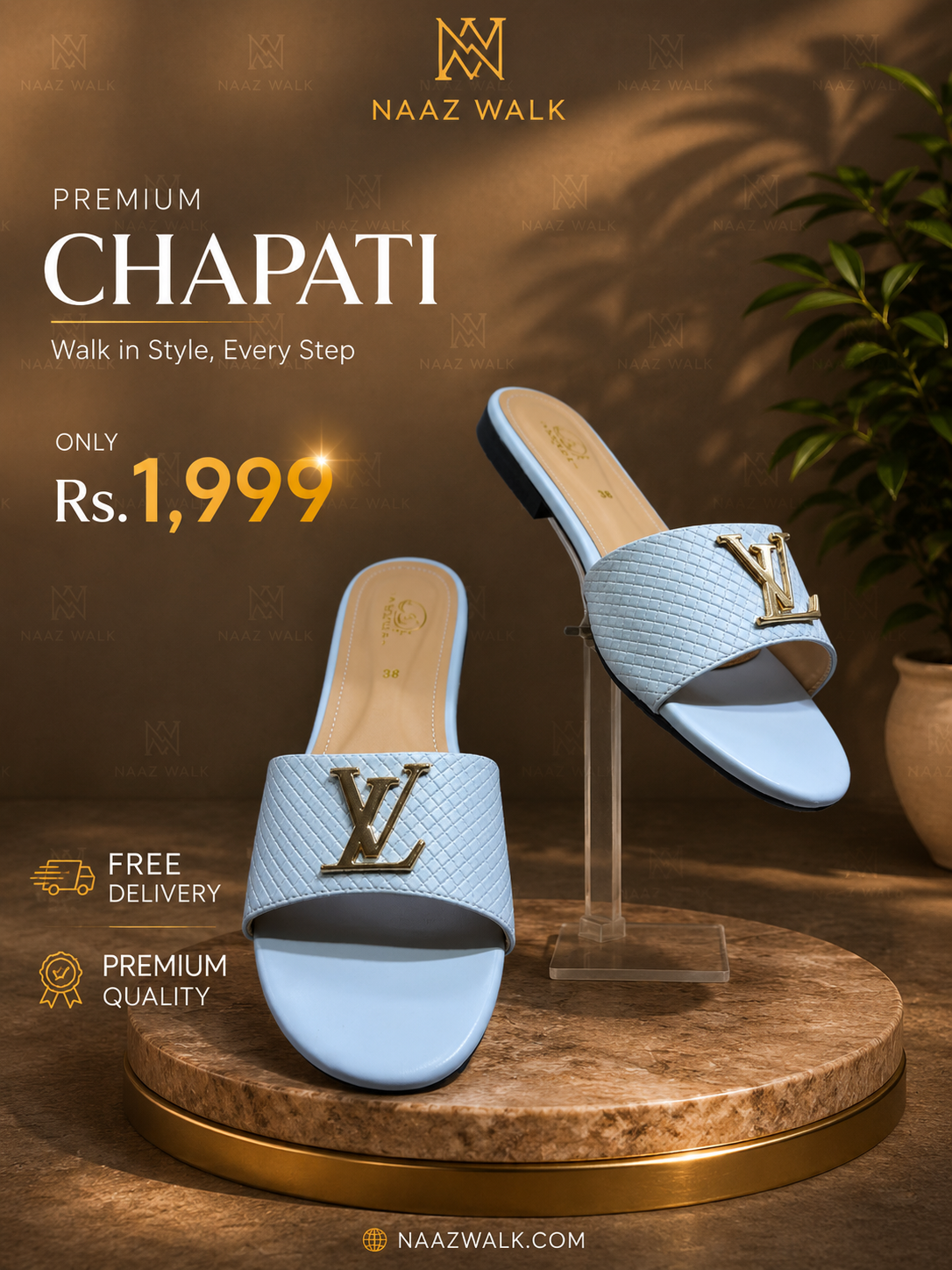 Premium Chapati – Sky Blue | Luxury Women’s Flat Slides