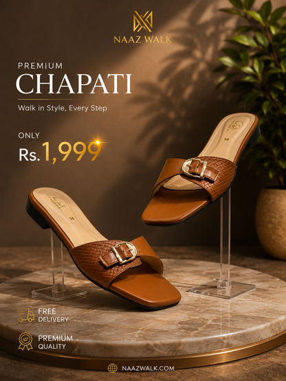 Premium Chapati – Brown Buckle | Luxury Women’s Flat Slides