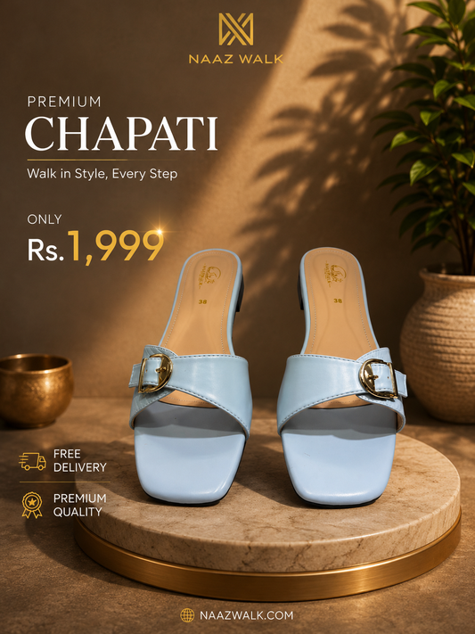 Premium Chapati – Sky Blue Buckle | Luxury Women’s Flat Slides