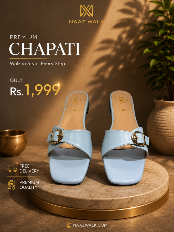 Premium Chapati – Sky Blue Buckle | Luxury Women’s Flat Slides