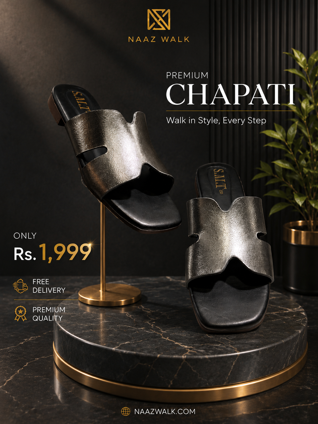 Naaz Walk Premium Gunmetal H-Cut Chapati – Elegant Women’s Slip-On Sandals