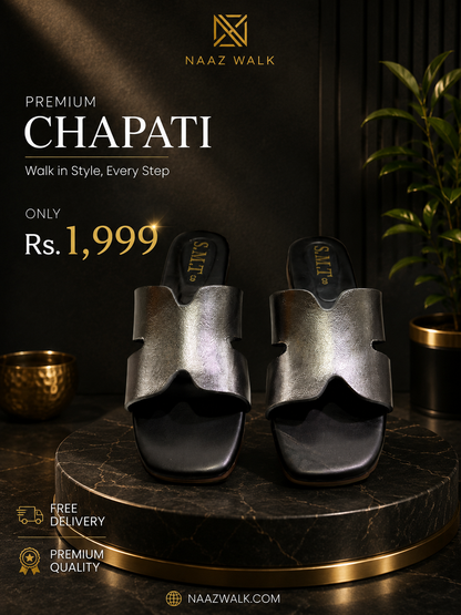 Naaz Walk Premium Gunmetal H-Cut Chapati – Elegant Women’s Slip-On Sandals