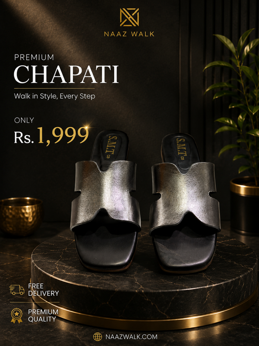 Naaz Walk Premium Gunmetal H-Cut Chapati – Elegant Women’s Slip-On Sandals