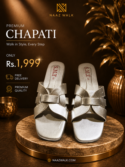 Naaz Walk Premium Silver Cross Strap Chapati – Elegant Women’s Slip-On Sandals