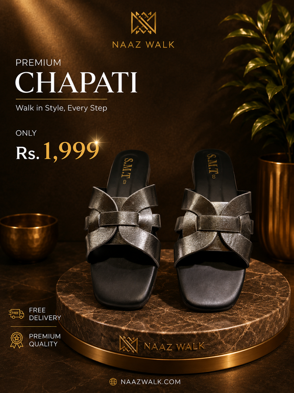 Naaz Walk Premium Gunmetal Cross Strap Chapati – Elegant Women’s Slip-On Sandals