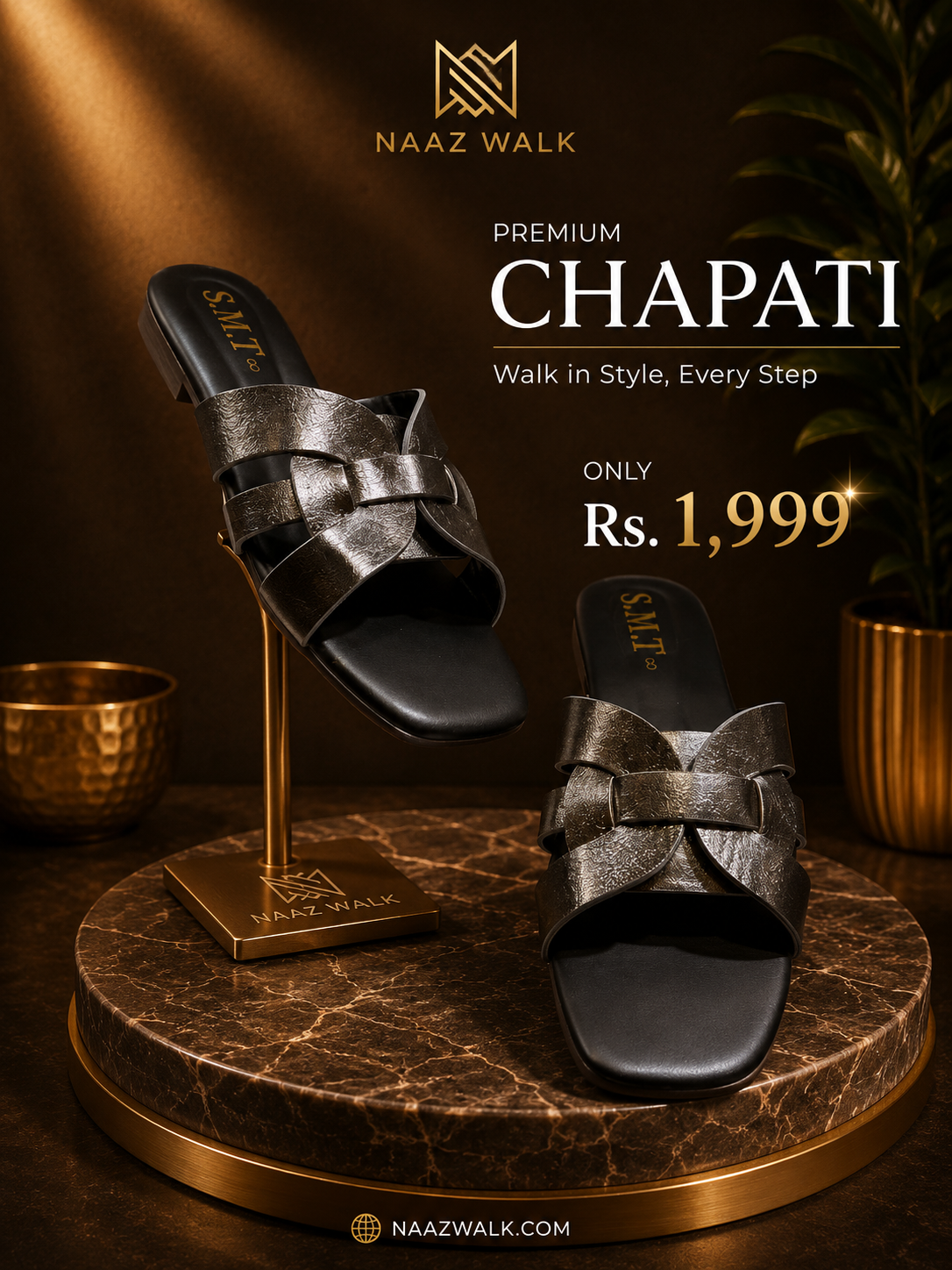 Naaz Walk Premium Gunmetal Cross Strap Chapati – Elegant Women’s Slip-On Sandals