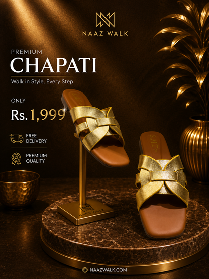 Naaz Walk Premium Gold Cross Strap Chapati – Elegant Women’s Slip-On Sandals